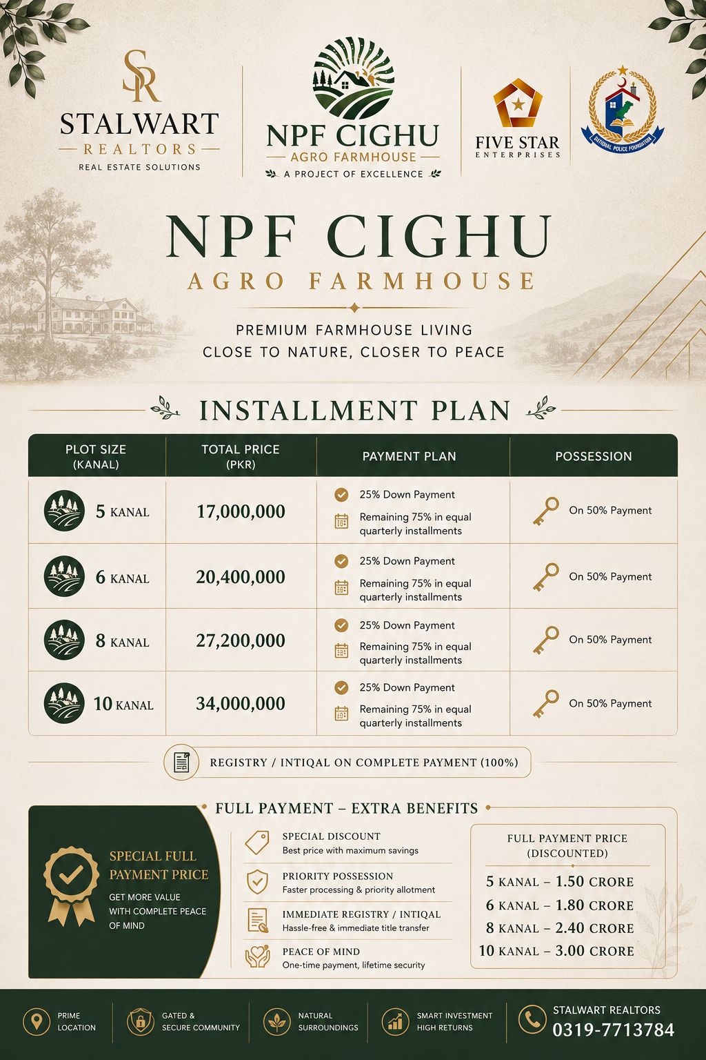 Promotional NPF Cighu installment plan for 5, 6, 8, and 10 kanal plots